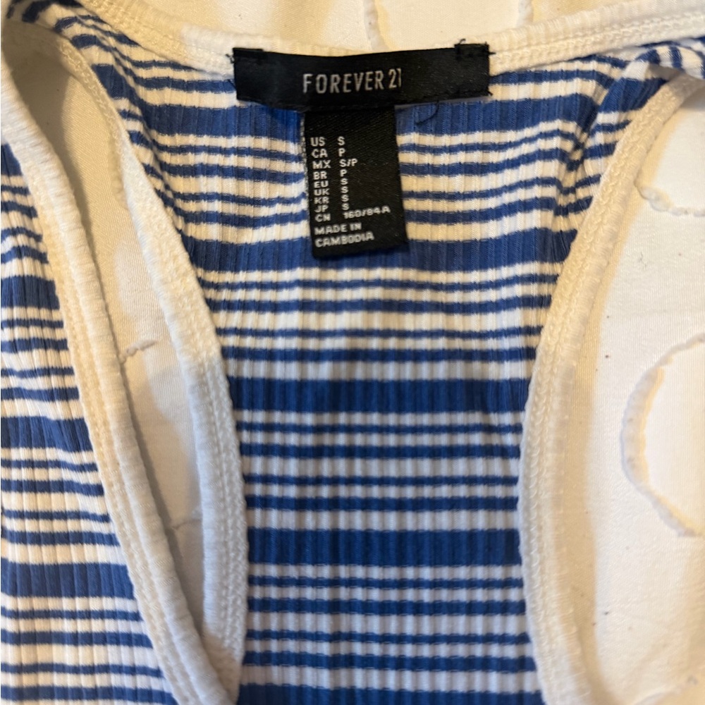 Forever 21 Blue and White Striped Ribbed Racerback Tank - Picture 2 of 3